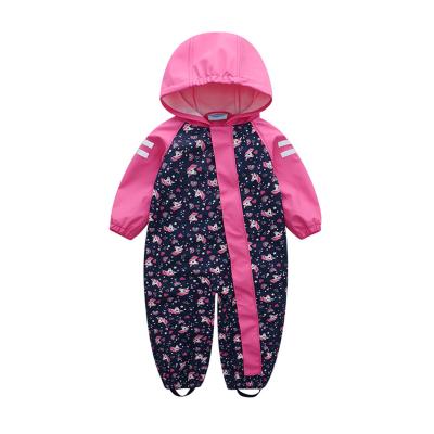 China toddler girls outdoor coverall PU waterproof jumpsuit overall cartoon unicorn printing hooded rompers jumpsuit for sale