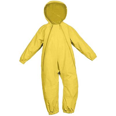 China Kids rain jumpsuit outdoor waterproof clothing wear PU solid coverall classic hooded rain gear for children for sale