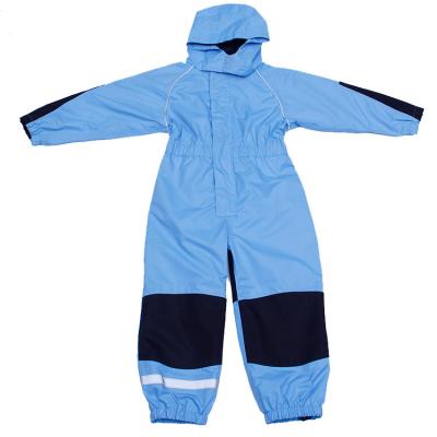 China New fashion kids rain coverall waterproof PU navy hooded jumpsuit children one piece rain gear for sale