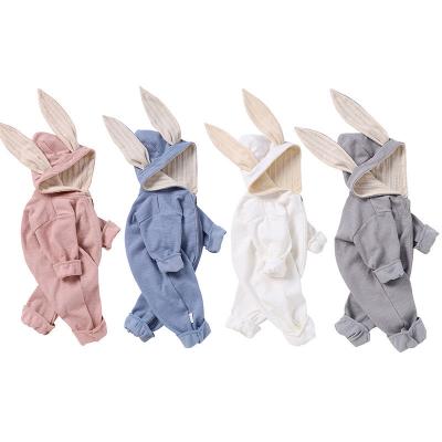 China Boutique ready to ship newborn romper spring cloeection long sleeve cotton coverall rabbit hood infant clothing for sale