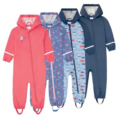 China OEM Customization Kids Jumpsuit Boys And Girls PU Overall Children Outdoor Sports Waterproof Jumpsuit Baby Hooded Rainwear for sale