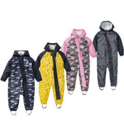 China Kids Jumpsuit for Girls Waterproof Overall Girls PU Rain Pants Children Raincoat Baby Hooded Rainwear For Boys And Girls Clothes for sale