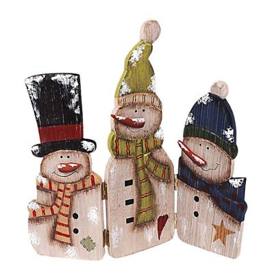 China Rustic Home Wood Craft Folding Screen Snowman Wooden Christmas Ornament for sale