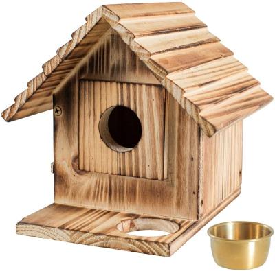 China Windproof Garden Bird Country Cottages Bird House Feeding Aviary For Outdoor Wooden Bluebird House With Predator for sale