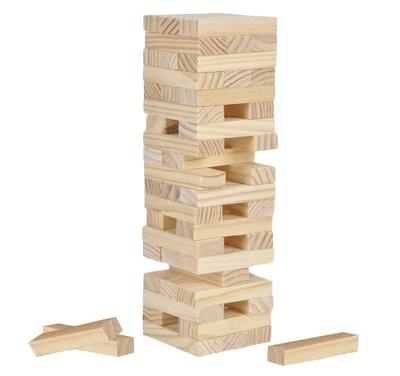 China Natural Material Mini Wooden Tower Game Wood Unfinished Crumbling Blocks Set With 48 Pieces Fun Game Indoor Night Parties For Kids for sale