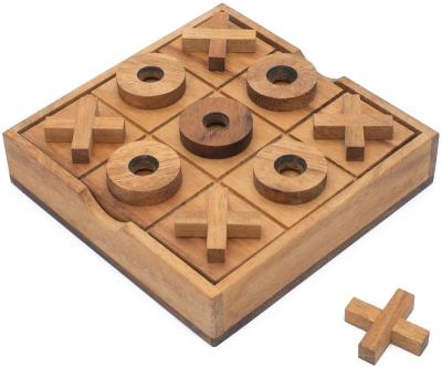 China Classic Wooden Board Game Tac Toe Set Wood XOXO Natural Material Family Table Game Tic For Adults And Kids Premium Acacia Wood Travel Set for sale