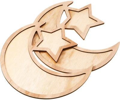 China 2 Sets Natural Material Wooden Tableware Eid Mubarak Party Serving Tableware Ramadan Wood Food Tray Moon Star for Breakfast Dinner Baking for sale