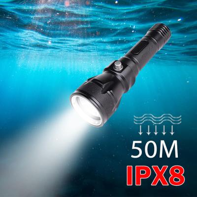 China Aluminum Alloy 3 Modes XM-L2 Bottom Water Dive Torch Rechargeable Led Scuba Industrial Waterproof Diving Flashlight for sale