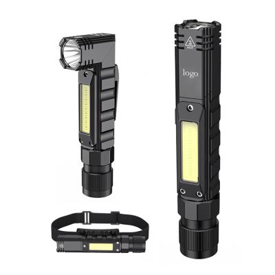 China New Multifunctional Emergency COB Red Light Flashlight Led Flashlights Torches, 90 Degree Rotating USB Rechargeable Tactical Flashlight for sale