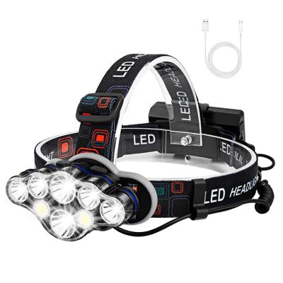 China Safety Best 8 LED Headlight Camping Red White Light Flashlight, Waterproof Led Head High Power 13000 Lumens USB Rechargeable Headlight for sale