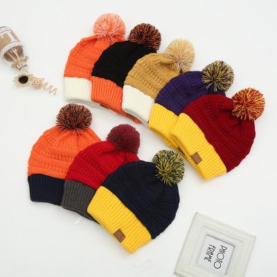 China COMMON wholesale 2019 autumn and winter warm ladies head color matching hat hair ball sweater cute thick knitted hat for sale