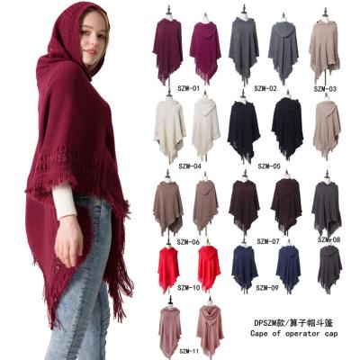 China Wholesale Knitted Monochrome Hooded Scarf Neckcover Autumn And Winter Cape Hooded Shawl Sweater Sweater New for sale