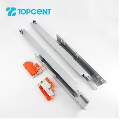 China Modern Topcent Soft Narrow Bottom Mount Full Extension Kitchen Hide Drawer Slides For Kitchen Cabinet for sale