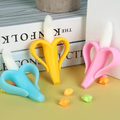 China Toy Hintcan Baby Silicone Banana Tooth Strip Soft Toothbrush Banana Gum Toothbrush American Soft Gum Baby Tooth Strip for sale