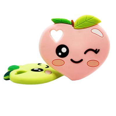 China 2022 New Style Baby Silicone BPA Teether Toy Nibbler Pink Green Pacifier Fruit Soft Peach Free Cute Shape Teething Toys For Baby for sale