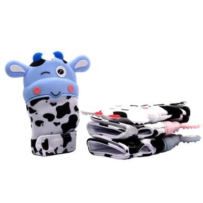 China Hot Selling Cute Baby Hand Mitten Teether Toy Soft Design BPA New Cow Freeform Silicone Pacifier Toy For Baby for sale