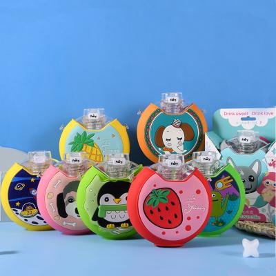 China Outdoor Portable Animal Shape Cup Silicone Kids Cup Donut Cartoon Fruit Water Straw Bottle With Rope Box Package for sale