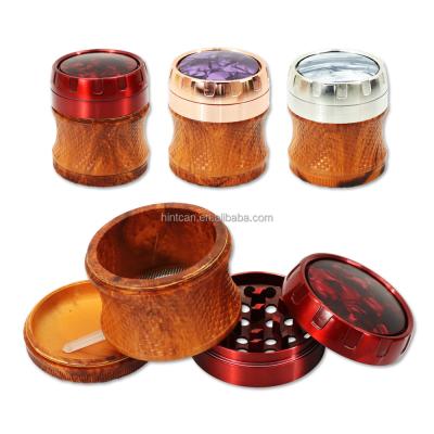 China 2021 New arrival 63mm spice wood zinc alloy grinder portable colorful wooden herb grinder with 4 layers wholesale for sale