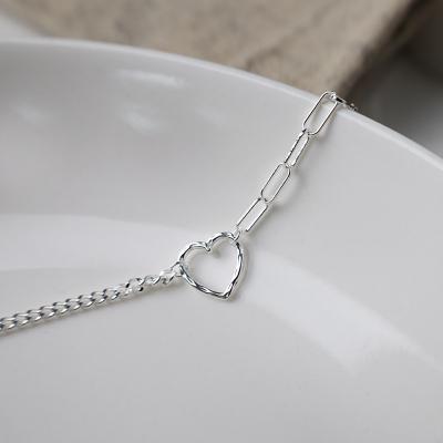 China CLASSIC Factory customized fashion Sterling Silver with Heart Love Link Chain Bracelet for girls for sale