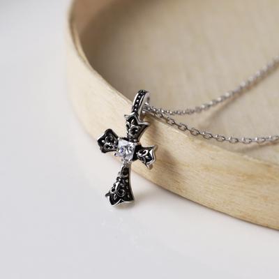 China CLASSIC 925 fine jewelry with Unisex Piercing Vintage Jesus Cross Zircon Necklace for daily wearing for sale