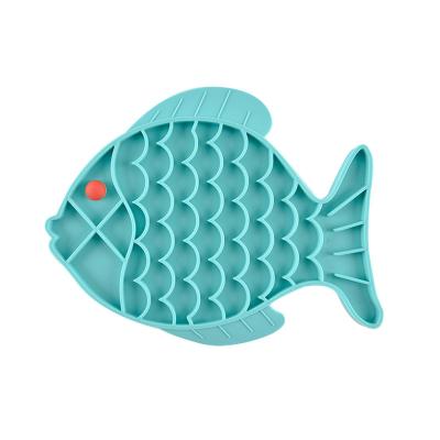 China Hot Selling Viable Fish Form Cute Silicone Dog Feeding Lick Mat Slow Food Eating Pet Feeder Bowl Dish for sale