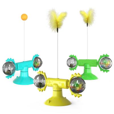 China New Custom Wholesale Stocked Suction Cup Fixed Turntable Leakage Feeding Windmill Feather Cat Pet Toy for sale