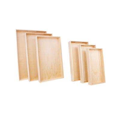 China High Quality Eco-Friendly Natural Unfinished Wood Custom Storage Trays With Handles for sale