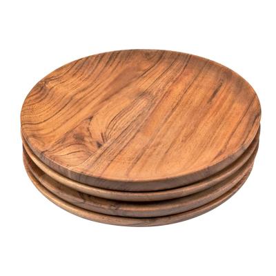 China High Quality Luxury Natural Brown Round Solid Wooden Food Dish Sustainable 4 Piece Set for sale