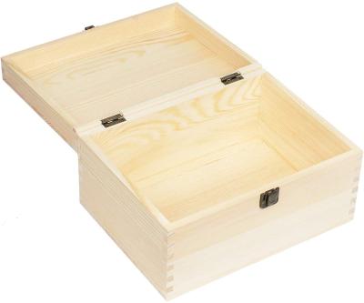 China Other Wooden Box DIY Unfinished Extra Large Natural Rectangle Pine Craft Stash Boxes With Hinged Lid for sale