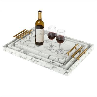 China Nordic Home Decorative Marble Tray Serving Tray Handles European Style Decorative/Classic PU Leather for sale