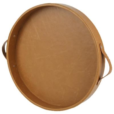 China Non-Toxic Wholesale Round Serving Tray With Handles Decorative Tray Serving For Living Room for sale