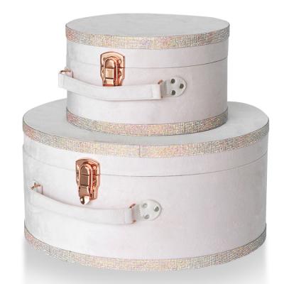 China Space Saving Bling Set Tin Metal Pink Decorative Metallic Trunk Box Metal Two Trunk Trunking With Rhinestones for sale