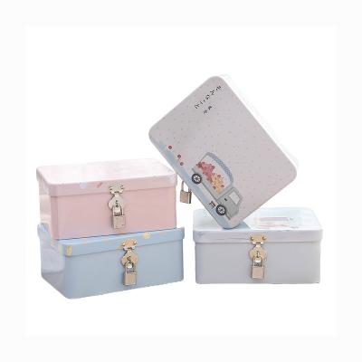 China Viable simple and beautiful printed cosmetics and jewelry storage belt dustproof lock safe storage box for sale