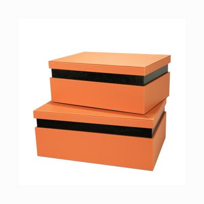 China Durable Orange Leather Black Coating PU Jewelry Storage Box With Cover Dust Proof for sale