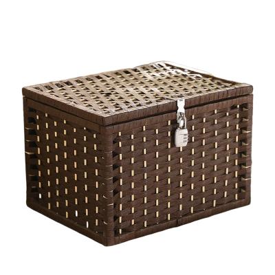 China Sustainable Modern Simple Household Dustproof Desktop Sundries With Cover Straw Woven Storage Box for sale