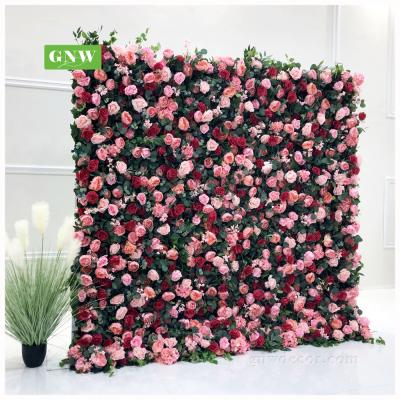 China GNW natural touch for wedding luxury artificial 3D fabric rolled up home decoration or decorative wedding party ceiling blush rose flower wall for sale