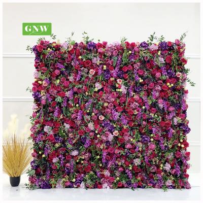 China Easy Assemble GNW Customized To Wedding Plastic Rose Cloth Artificial Decorative Flower Blue Pink White Wall Panel Floral Backdrop for sale