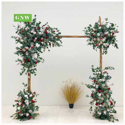 China Exclusively For Romantics GNW White Bespoke Artificial Moon Decorative Door Flower Arrangement Wooden Stage Backdrop Wedding for sale