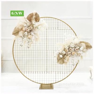 China Exclusively For Romantics GNW Wedding Supplies Artificial Decorative Flower Arrangement Bespoke Reception Moon Door Stage Backdrop Ring Frame Arch for sale