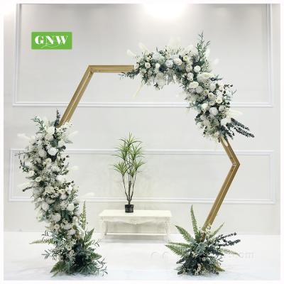 China Real Romantic Preserved Rose GNW Arched Event Artificial Stage Backdrop Metal Door Green Plant Steel View Portable Adjustable Stage Events Wedding for sale