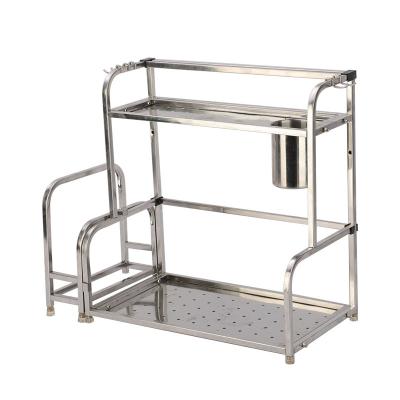 China Professional Production 2 Layer Stainless Steel Spice Set Rack Kitchen Shelf Spice Storage Rack Viable for sale