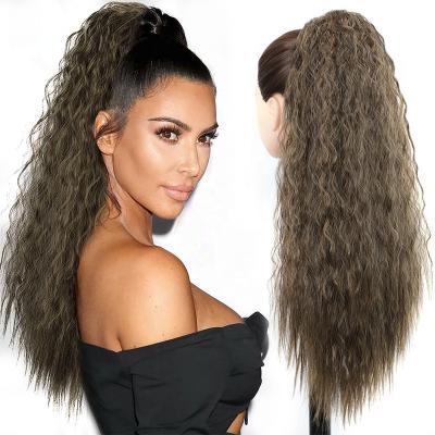 China Other Heat Resistant Synthetic Curly Curly Long Ponytail Afro Curly Pony Hair Bun Extension Long With Combs Plastic Wig Wholesale for sale