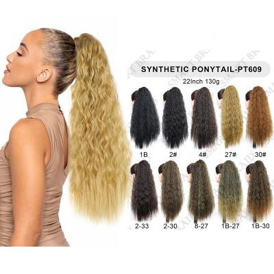 China Other Long Pooch Drawstring Ponytails Extension For Women Color Curly Straight 22 Inch Ponytail Hair Piece Clip On Wavy Ponytail for sale