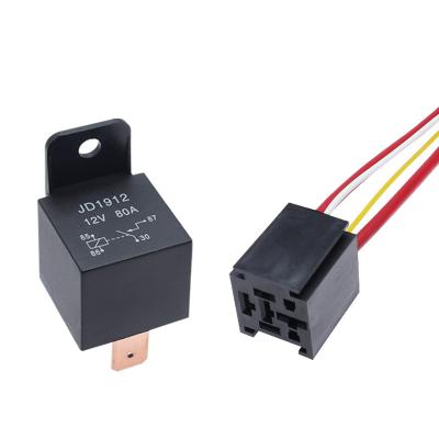 China Foot 12V 24V 80A 1A 4 Pin JD1912 Wide Current Large Relay Copper Car Relay With Plastic Socket Back (Plastic Back for sale