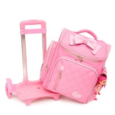 China Waterproof Princess Children Trolley Kids School Bag Climbing Stairs Bag Student Removable Backpack for sale