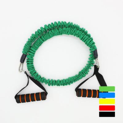 China Increase Strength 6*11*1200mm Long Colorful Custom Stretch Resistance Band With Foam Cloth Covered Handle for sale