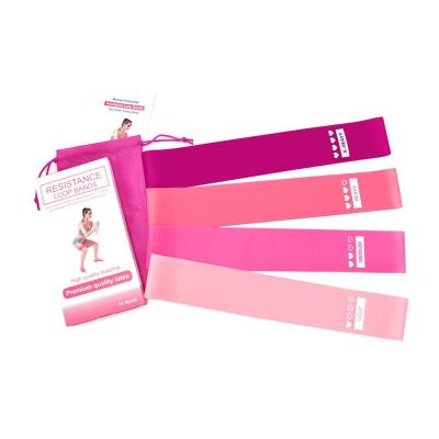 China Increase Gym Fitness Latex Exercise Elastic Loop Pink Resistance Bands Wholesale Custom Logo Printed Strength Set 4 Resistance Bands for sale