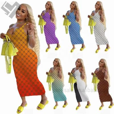 China 2023 summer women high fashion clothing high fashion print letter print bodycon luxury casual sleeveless dress long maxi dress fashionable sexy ladies for sale