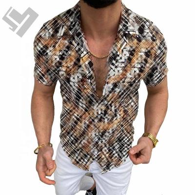 China 2023 Logo Summer Luxury Designer Breathable Custom Digital Printing Short Sleeve Men Blouse Turn Down Collar Button Up Blouse Shirts for sale