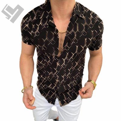 China New Arrivals Mens Hawaiian Shirts Summer Short Sleeve Streetwear Print Patchwork Breathable Summer Tops Designer Brand Broad Shirts Blouse for sale